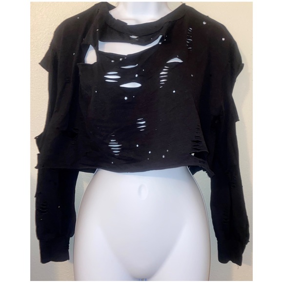 *SOLD* Black Distressed Cropped Crewneck - Picture 3 of 5